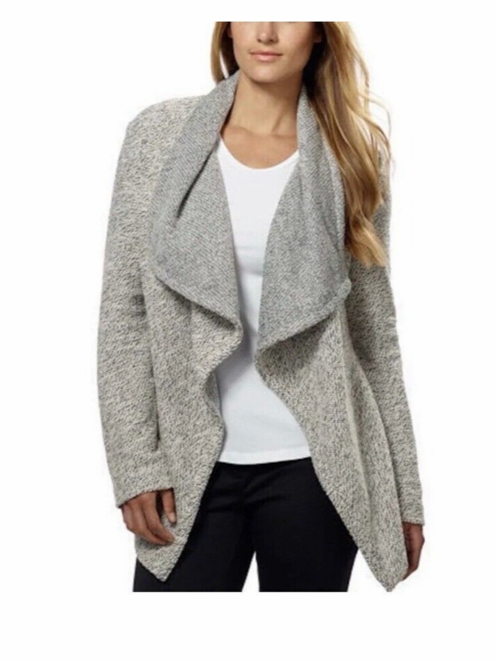 Open-Front Draped Women's Cardigan Sweater in Light Gray